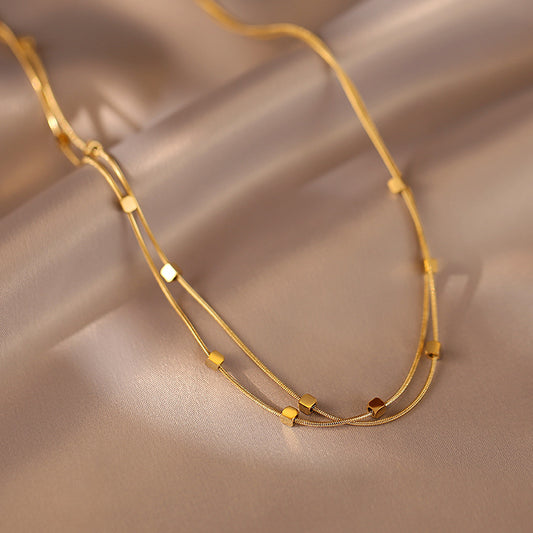 Golden Cube Snake Bead Layer Necklace