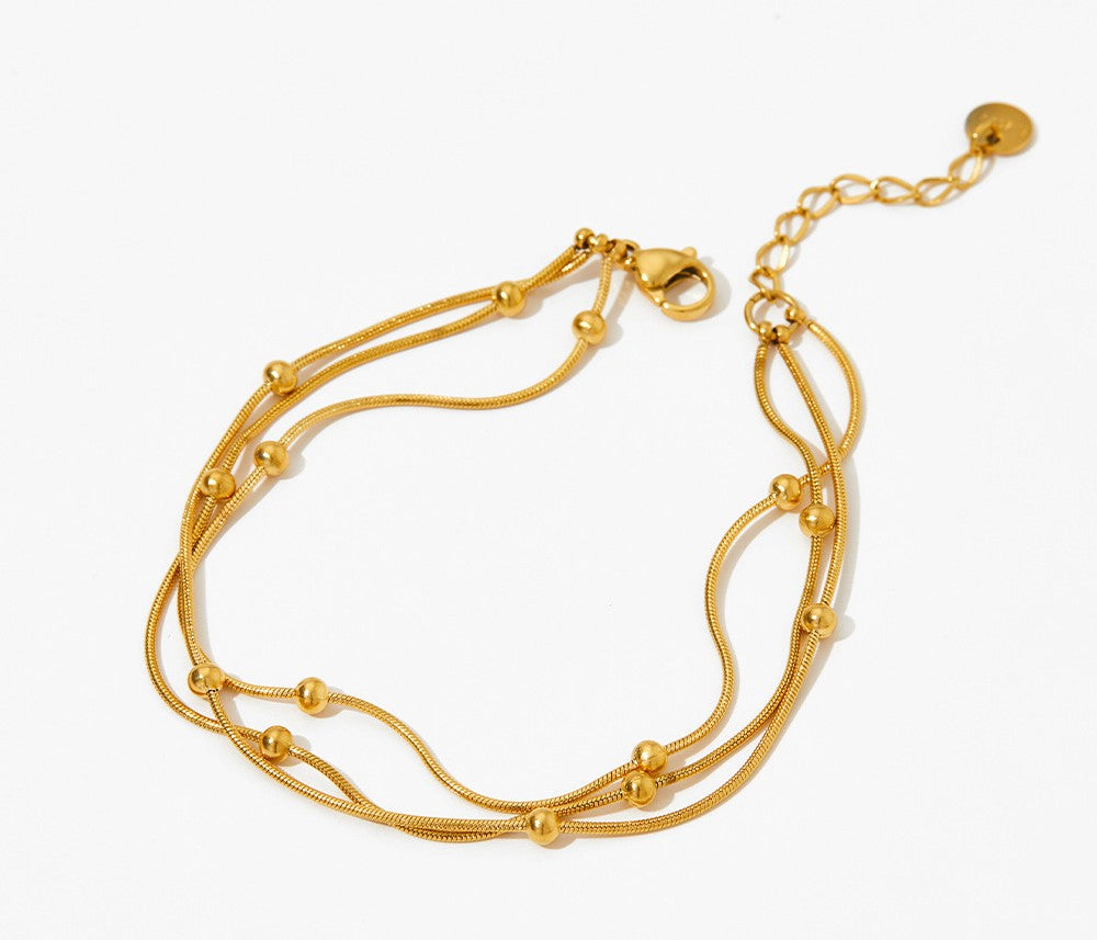 Round Snake Bead Triple Layer Bracelet