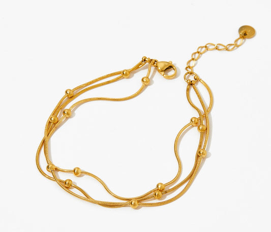 Round Snake Bead Triple Layer Bracelet