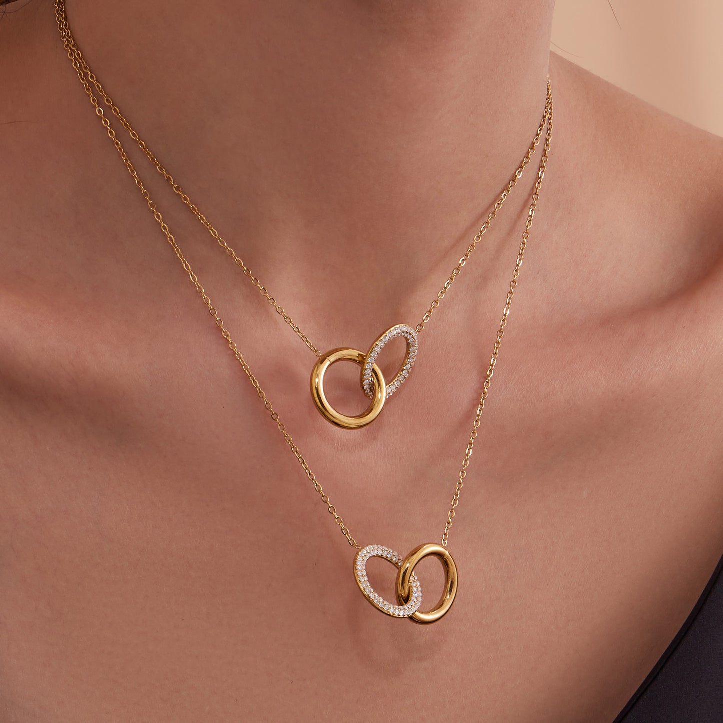 Interlocked Zicron Rings Necklace
