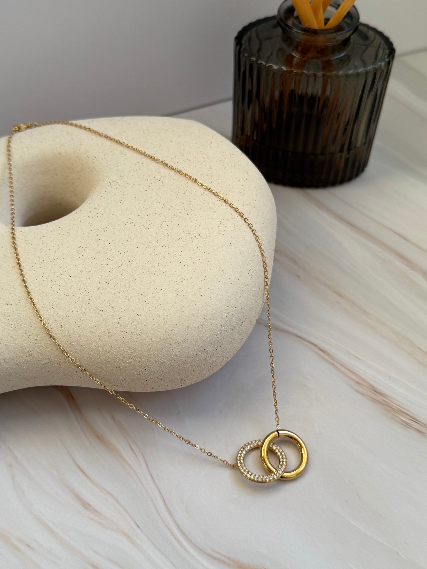 Interlocked Zicron Rings Necklace