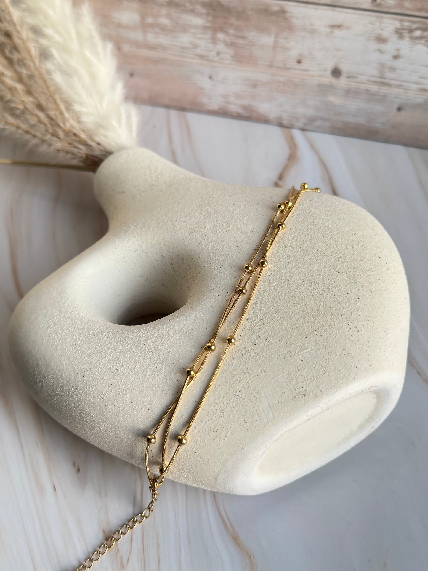 Round Snake Bead Triple Layer Bracelet